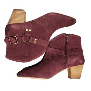 Hinge Billy-Lea Booties Women US 9.5M Burgundy Upper Leather Block Heel Side Zip